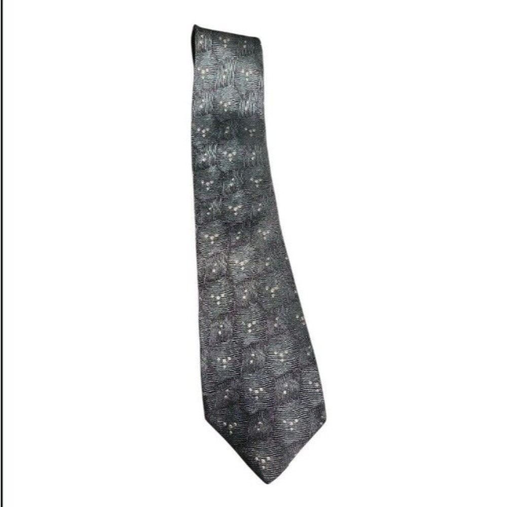 VTG 1980s Giorgio Armani White Label Silk Necktie - Olive Green Textured Grid
